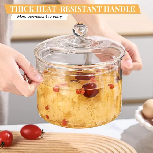 Miniatura 6 de Olla de cocina de vidrio, 1.5L/50 onzas, resistente al calor, cacerola de vidrio de borosilicato con tapa, juego de utensilios de cocina para sopa