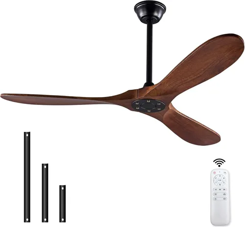 Miniatura 7 de Ventilador de techo de 42 pulgadas de madera sin luz, ventiladores modernos de 3 aspas con control remoto, motor DC reversible silencioso, Madera