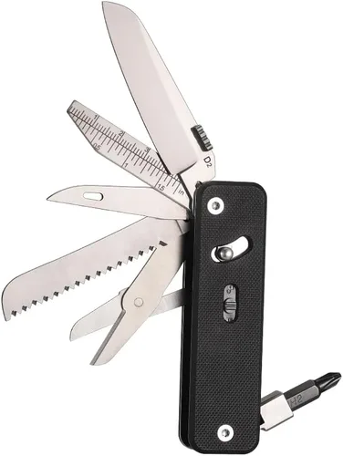 ROXON S503G - Mini herramienta multiusos 9 en 1 de bolsillo EDC con mango G10, tijeras, destornillador, enhebrador, punzón, destornillador plano,
