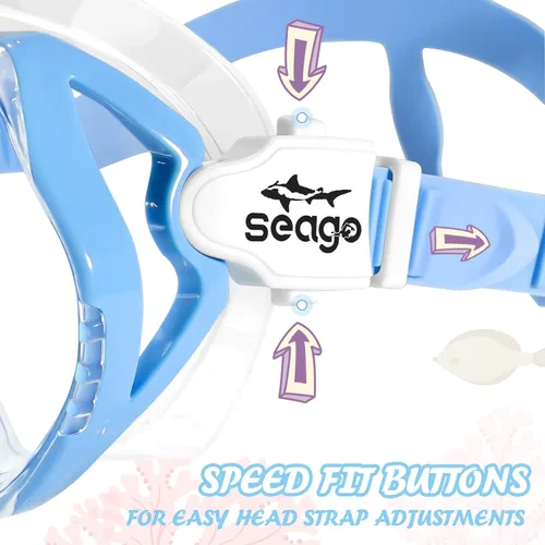 Miniatura 5 de Seago Gafas de natación para niños con cubierta para la nariz, máscara de esnórquel, máscara de buceo y natación, vidrio templado antivaho con Azul