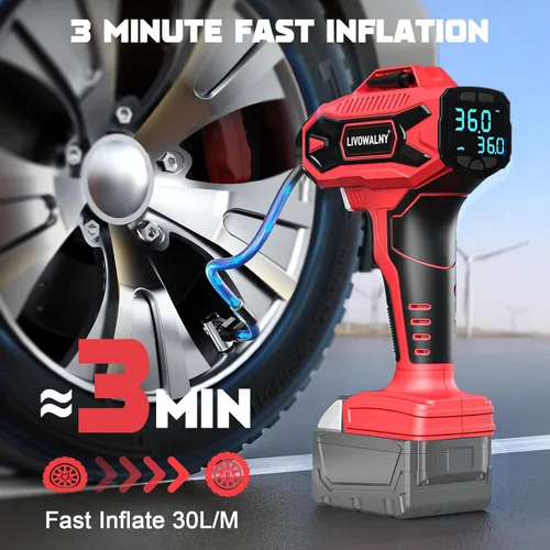 Miniatura 4 de LIVOWALNY Compresor de aire para inflador de neumáticos, compatible con batería Milwaukee de 18 V, bomba de aire eléctrica portátil inalámbrica