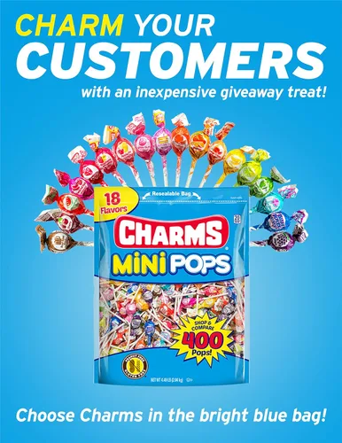 Miniatura 2 de Tootsie Roll Charms Mini Pops - Bolsa de 4.5 libras de paletas de caramelo duro con sabor a fruta envueltas individualmente en 18 sabores