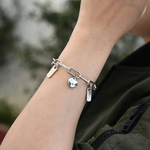 Miniatura 3 de Top Plaza Pulseras de cadena delicadas para mujeres y niñas, pulsera de corazón de eslabones ajustables con dijes personalizables, pulseras