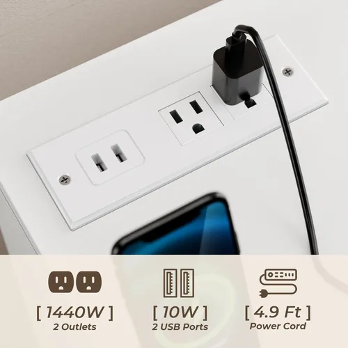 Miniatura 3 de Gyfimoie Cómoda de 9 cajones con toma de corriente, cómoda moderna blanca con luces LED, cómodas de madera con soporte para TV, organizador