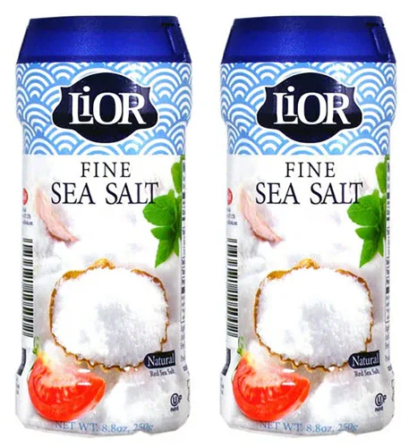 LiOR Sal marina fina de 8.8 onzas, paquete de 2 – Pequeño coctelero de sal marina de mesa, Kosher Sea Salt Kosher para Pascua