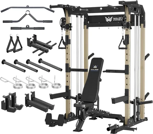 Miniatura 18 de MAJOR FITNESS F22 Power Rack, 1600lbs - Estante para sentadillas todo en uno con sistema de polea doble, marco de acero resistente, accesorios