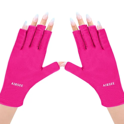 Miniatura 13 de Guantes anti UV AIRSEE para lámpara de uñas, guantes profesionales de protección UV UPF50+ para manicuras y arte de uñas, guantes sin dedos (Rosa)