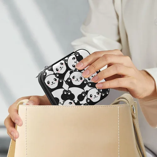 Miniatura 8 de ZZKKO Joyero pequeño con diseño de panda, organizador de viaje de cuero, organizador de viaje, mini cajas de almacenamiento portátiles para mujer