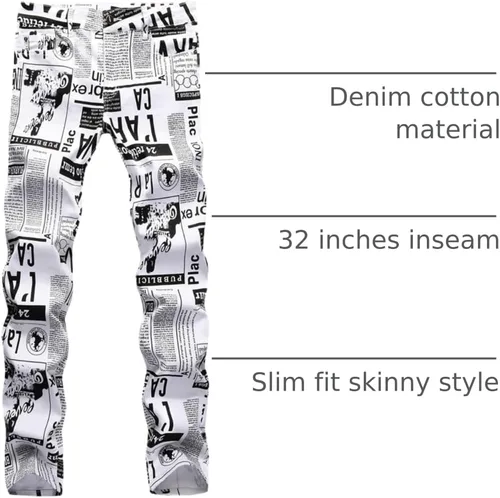 Miniatura 214 de Baylvn - Pantalones de mezclilla entallados y estampados para hombre con corte recto