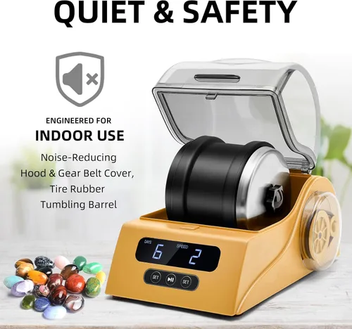 Miniatura 2 de Kit de vaso de roca para adultos, vaso pulidor de rocas con cubierta de reducción de ruido, control de velocidad y temporizador, incluye 4 granos