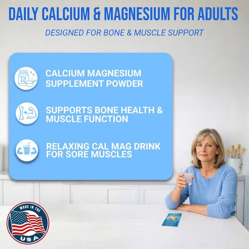 Miniatura 7 de Cal-Mag Vites - Polvo de calcio y magnesio para hombres y mujeres, vitamina K, D, suplemento mineral, bebida calmante natural para aliviar