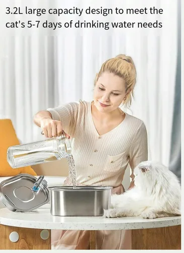 Miniatura 7 de Fuente de agua para gatos de acero inoxidable, dispensador automático de agua para mascotas de 108 oz/3.2 L con ventana de nivel de agua, bomba