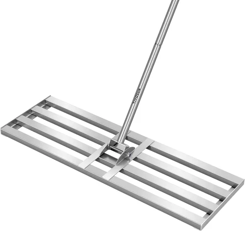 VIVOSUN Rastrillo nivelador de césped de 30", 30" x 10" x 78" Nivelador de césped de acero inoxidable resistente con mango largo ajustable de 7 pies