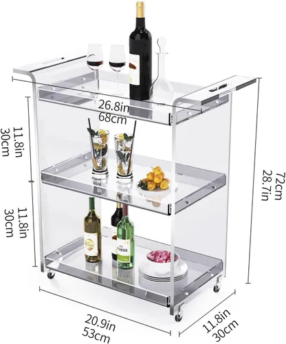 Miniatura 4 de Carrito de barra de acrílico, carrito de servicio con ruedas (transparente, grande)