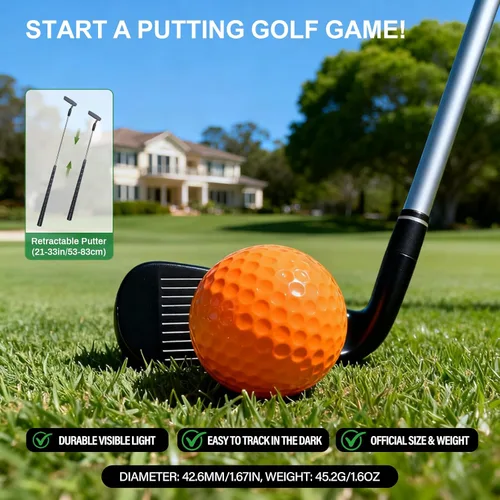 Miniatura 7 de TERRAMUS Juego de golf iluminado - Juego de golf para niños actualizado con 6 objetivos LED, 2 palos, 6 pelotas (2 brillan), juguetes de golf Green