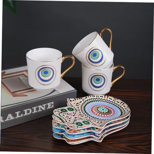 Miniatura 5 de Turkish Ceramic Coffee Cup and Saucer Set 120ml Retro Coffee Mug Household Tea Cup with Evil Eye Pattern for Afternoon Tea and Home Use