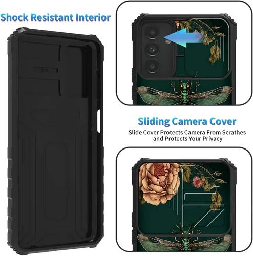 Miniatura 722 de Funda para Samsung Galaxy S22 Ultra 5G, Galaxy S22 Ultra con cubierta de cámara deslizante, funda resistente de doble capa con función atril Black