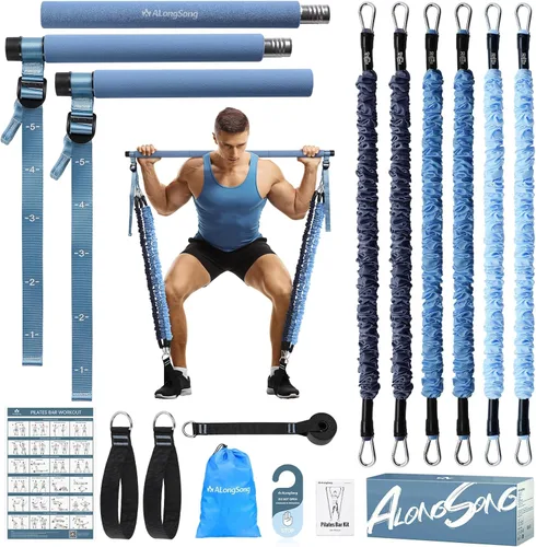 Miniatura 10 de Upgraded Pilates Bar Kit with Resistance Bands Natural Latex for Women & Men, Heavy-Duty Stainless Steel Multifunctional Yoga Pilates Stick for Home