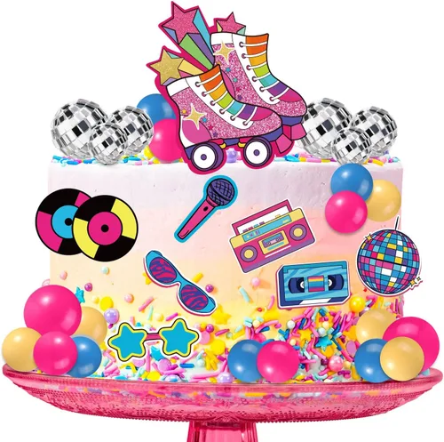 Miniatura 6 de 31 adornos para tartas de patinaje, decoración retro de los años 80 y 90 para tartas, temática de hip hop, decoración de fiesta de patinaje rodante