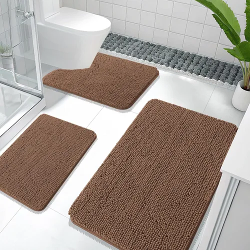 Miniatura 83 de OLANLY Juego de Alfombras de Baño de 3 Piezas, Tapetes de Baño de Chenilla Suave y Absorbente y Alfombra de Contorno en Forma de U para Inodoro