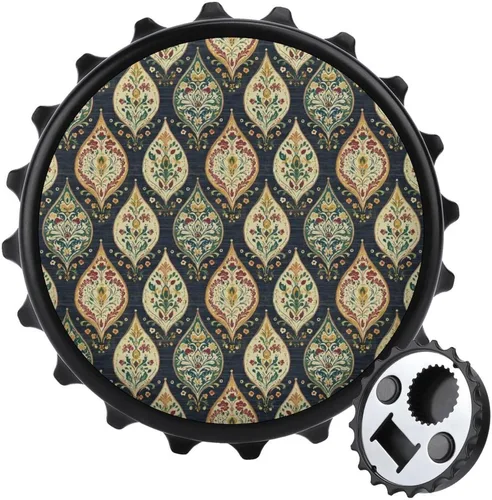 Magnetic Beer Bottle Opener - Vintage Pattern 1 Print Portable One Handed Small Magnetic Bottle Opener for Fridge with Bartender and Outdoor,