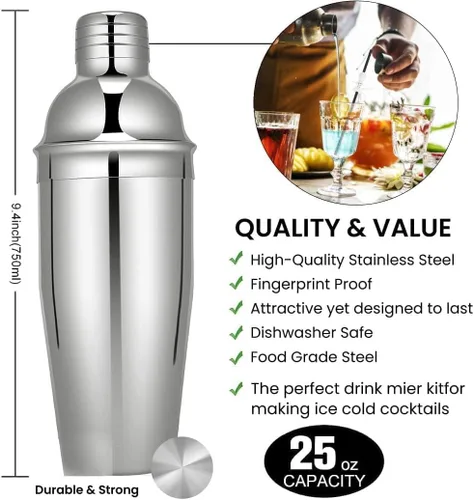 Miniatura 2 de Mixology - Kit de coctelera de 8 piezas, juego de coctelera de acero inoxidable, juego de cóctel perfecto para mezclar bebidas, hogar, bar y fiestas