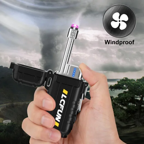 Miniatura 6 de LcFun Encendedor eléctrico recargable USB C, encendedores de plasma impermeables con pantalla LED de batería, encendedores de arco largo resistente