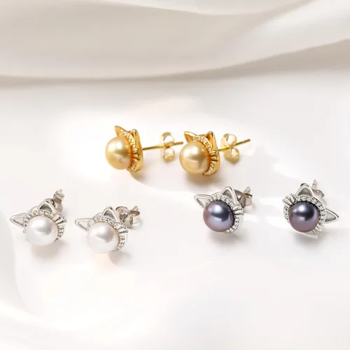 Miniatura 2 de Aretes de perlas de Mickey para mujer, plata de ley S925 y circón, perlas cultivadas de agua dulce, regalos de joyería de Mickey Mouse para mamá