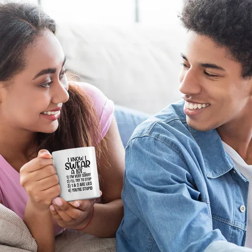 Miniatura 6 de Veracco Taza de café de cerámica con texto en inglés "I Know I Swear A Lot I'm Sorry I'll Try To Stop You Are Stupid" (porcelana blanca)