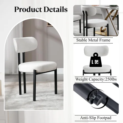 Miniatura 5 de Ya-Home Juego de 2 sillas de comedor modernas, sillas de comedor tapizadas de lino con respaldo curvado, patas de metal negro, sillas laterales