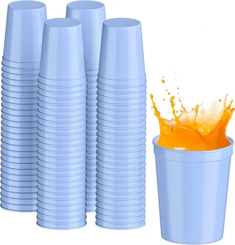Miniatura 33 de PartyPrints Paquete de 100 vasos de plástico en blanco reutilizables de 10 a 12 onzas, vasos de estadio a granel, sin BPA, aptos para lavavajillas