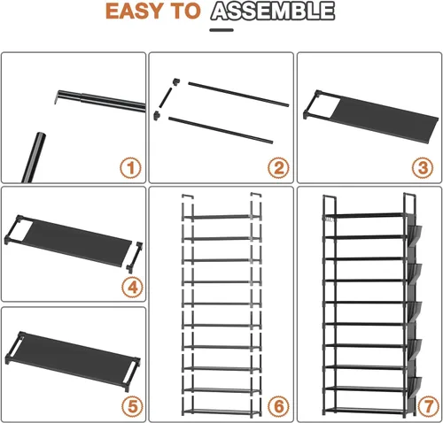 Miniatura 6 de Zapatero Alto de 10 Niveles Organizador de Zapatos de 10 Niveles para Armario, Estante de Zapatos de Metal con Almacenamiento, Torre de Zapatero