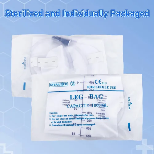 Miniatura 7 de Bolsas de pierna para catéter de 1000ml, bolsa de drenaje urinario para hombres y mujeres con válvula anti reflujo, tubos de 18 pulgadas y correas