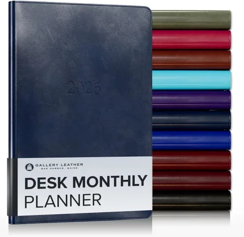 Miniatura 46 de Gallery Leather Agenda Mensual Grande 2025-2026, Elegantemente Encuadernada Planificador de Calendario y Cuaderno con Elegantes Bordes Dorados, 18