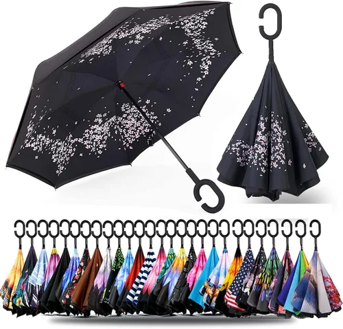 SIEPASA Paraguas invertido invertido de 49/56 pulgadas, doble toldo extra grande, ventilado, resistente al viento, impermeable, paraguas de golf con
