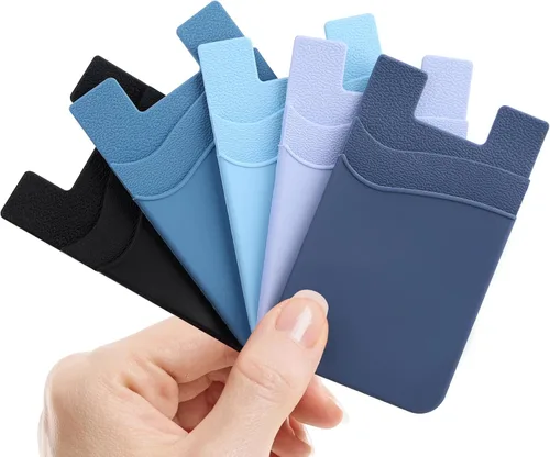 Miniatura 2 de Cartera para teléfono adhesiva, paquete de 5 tarjeteros para la parte posterior de la funda del teléfono, soporte adhesivo de silicona para tarjetas