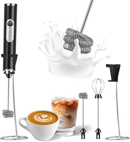 Espumador de Leche SOUTHMAN con Soporte de Acero Inoxidable, Espumador de Leche Eléctrico Recargable de Mano con Batidor, Mezclador de Bebidas para