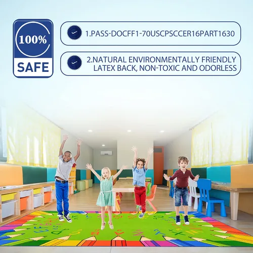 Miniatura 7 de ABC - Alfombra de 6 pies 6 pulgadas x 8 pies 6 pulgadas, alfombra de lápiz antideslizante para aula, para primaria, preescolar, guardería, sala