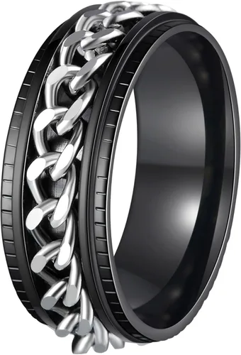Miniatura 33 de Anillos giratorios para hombres y mujeres, anillos de ansiedad para hombres, anillos de cadena para adultos, anillos de titanio y acero Negro azul