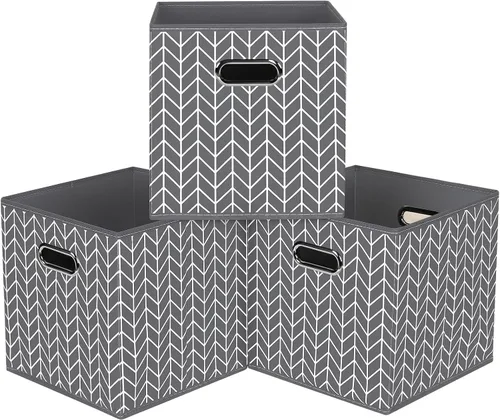 Miniatura 57 de Cubos de Almacenamiento Plegables Negros, Cajas de Almacenamiento de Tela, Organizadores de Cubos con Asas Duales para Organizador del Hogar, Juego