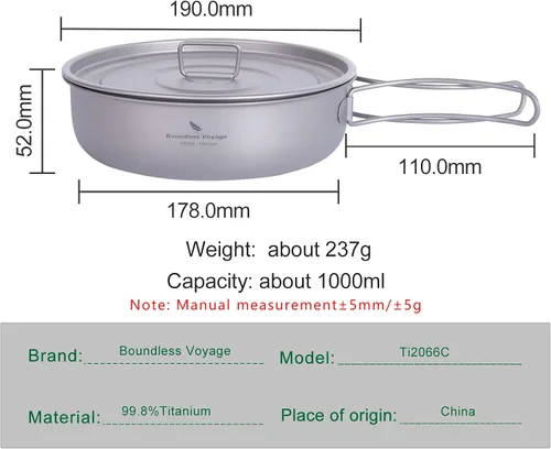 Miniatura 3 de Boundless Voyage Sartén antiadherente de titanio con mango plegable, revestimiento de cerámica antiadherente, olla de cocina para acampar al aire