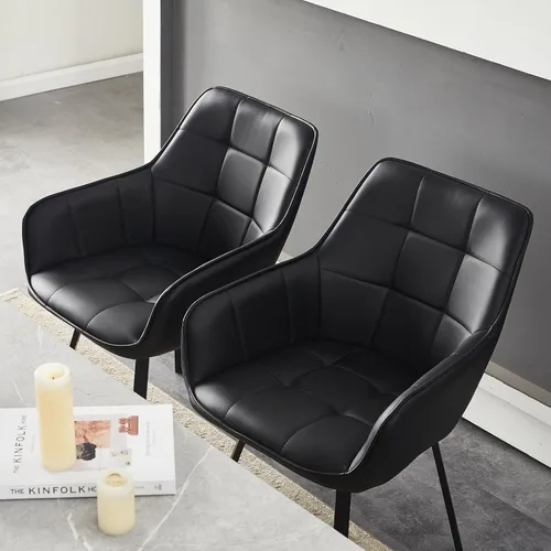 Miniatura 4 de TUKAILAi Juego de 2 sillas de comedor giratorias, sillas de comedor de piel sintética con brazos y patas de metal, sillas de cocina giratorias