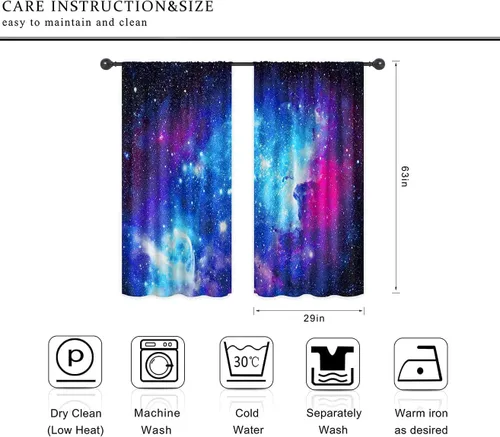 Miniatura 4 de Riyidecor Cortinas y Drapes Galaxia Espacio Nebulosa Cortinas de Cocina (2 Paneles 29.5 x 63 Pulgadas) Azul Bolsillo para Varilla Universo Planetas