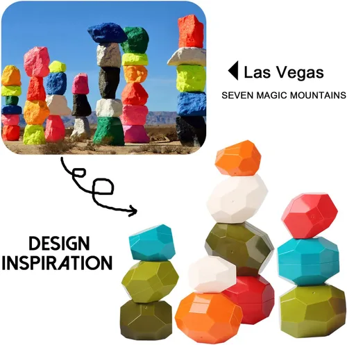 Miniatura 4 de Juego de juguetes de piedras de equilibrio jumbo, rocas apilables de plástico poliédrico, educativo, creativo, preescolar, aprendizaje, bloques
