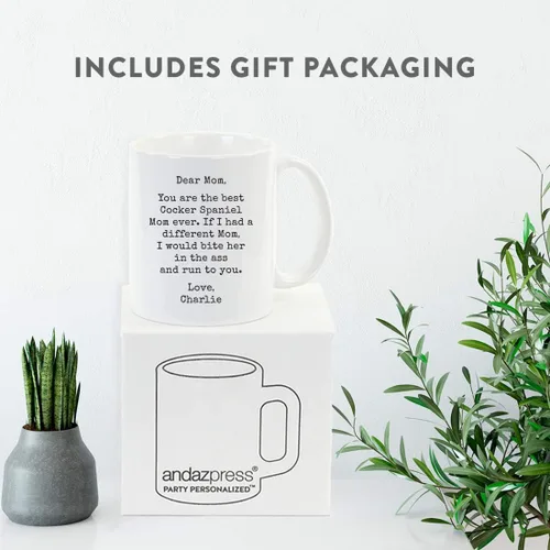Miniatura 4 de Andaz Press Taza de café personalizada divertida con texto en inglés "Dog Mom", regalo de broma para la mejor mamá de perro cocker spaniel, muerde