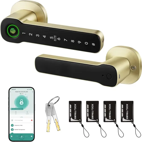 Leydebong Cerradura de puerta inteligente con huella digital, tarjeta IC y teclado, cerradura electrónica 5 en 1 con control de aplicación, fácil