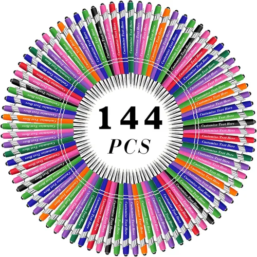 Miniatura 77 de Bolígrafos personalizados a granel con punta de lápiz capacitivo, 12 bolígrafos personalizados con logotipo de mensaje con nombre, bolígrafos