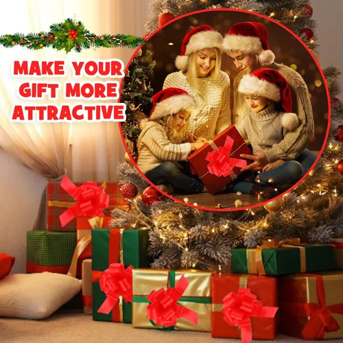 Miniatura 6 de Poen 30 Piezas Lazos de Tirar de Navidad para Envolver Regalos de 5 Pulgadas Lazos de Tirar de Cinta Grandes Rojos para Bolsa de Regalo