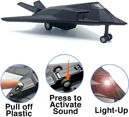 Miniatura 3 de Diecast Stealth Fighter Jet Metal Militar Avión Juguete – Modelo de aleación a escala 1:400 Avión táctico con acción de retroceso, luces y sonido