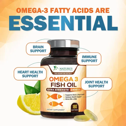 Miniatura 6 de Suplementos de aceite de pescado Omega 3 – 2400 mg de aceite de pescado por porción – Omega-3 de triple fuerza con ácidos grasos EPA y DHA – Apoyo